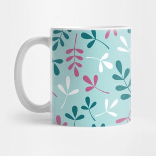 Assorted Leaf Silhouettes Teals Pink White Mug